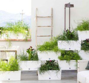 Stacked Planter Boxes for Interior Decoration and Privacy Walls