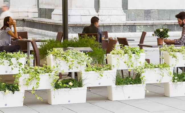 Half-Wall of Self-Watering Stacked Planter Boxes