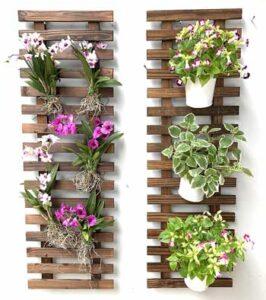 Wall Mounted Wooden Planter with Slats