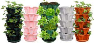 5-Tier Stacking Planter Comes in 5 Colors: Terra Cotta, Black, Green, Stone and Pink